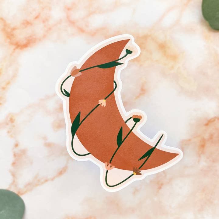 Crescent Moon Sticker | Floral Moon | Matte Weatherproof for wholesale by Raquel Illustration