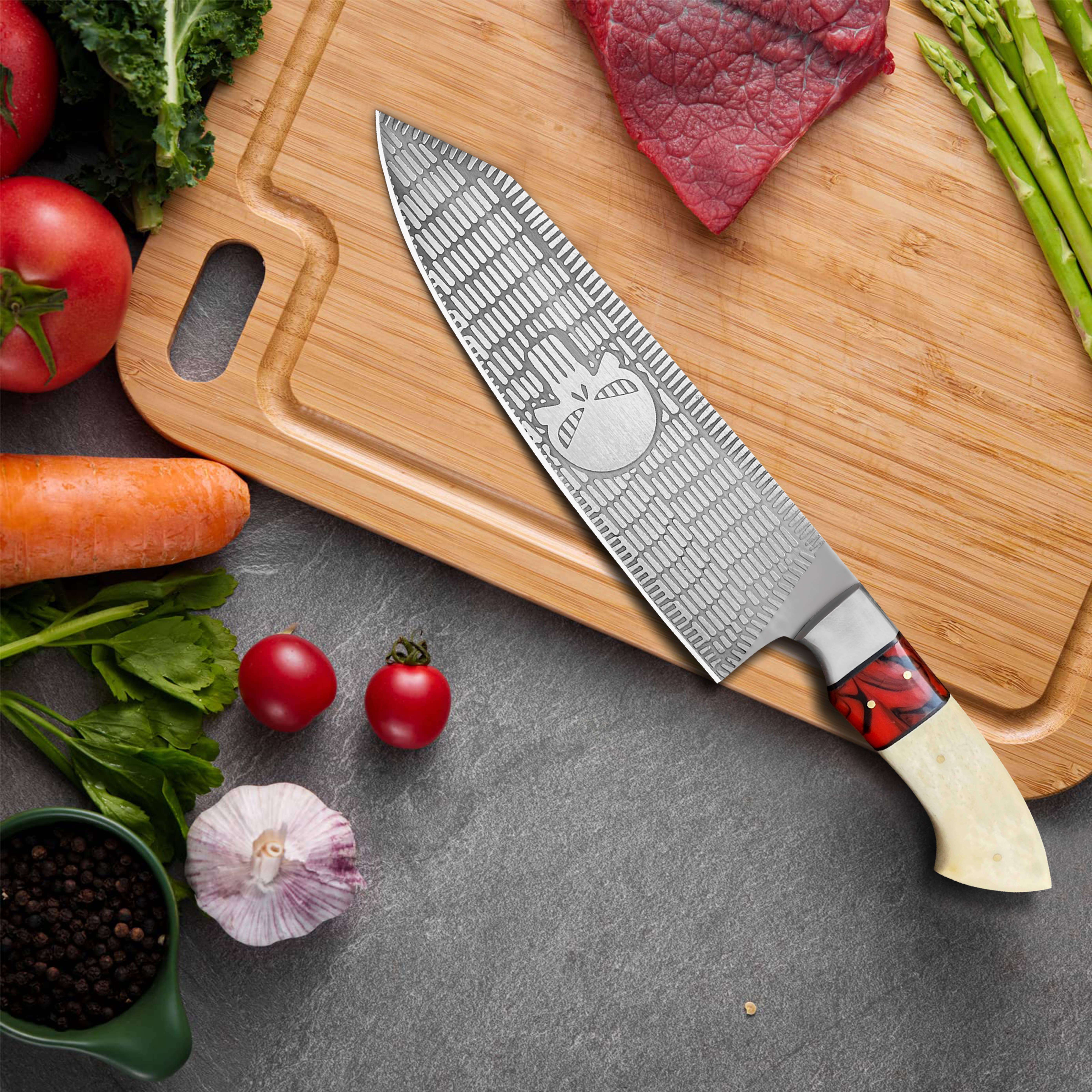 FH KNIVES - Vente Couteau de cuisine/multi-usage - Couteau de chef en acier inoxydable et étui en cuir, couteau de cuisine4