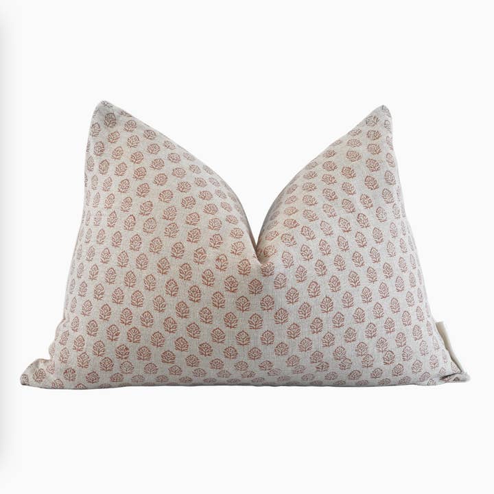 Terracotta Floral Linen Lumbar Pillow Cover, Neutral Pillow for wholesale by RuffledThread