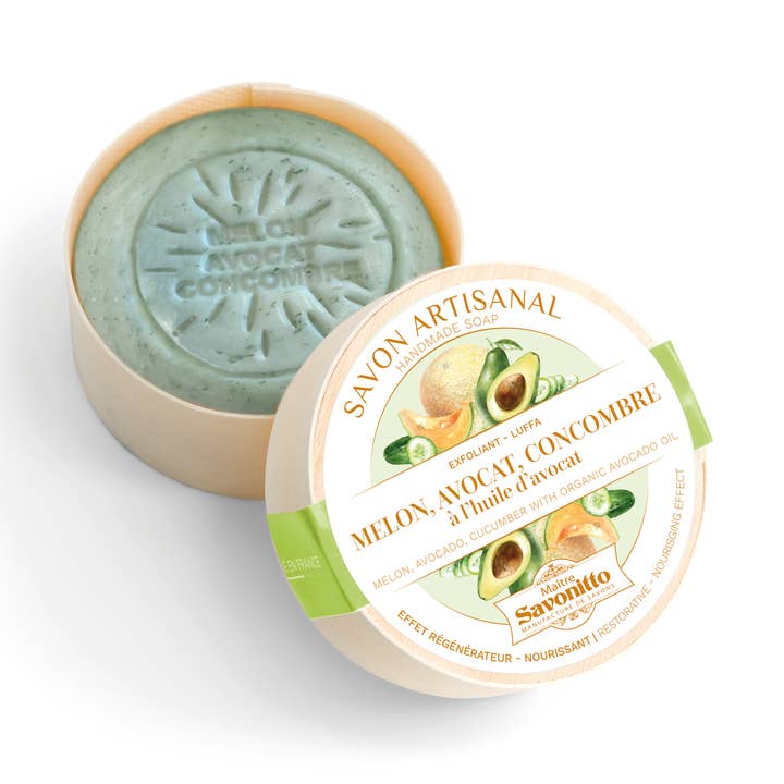 Melon, Avocado & Cucumber Soap in Wooden Box 100g for wholesale by MAITRE SAVONITTO
