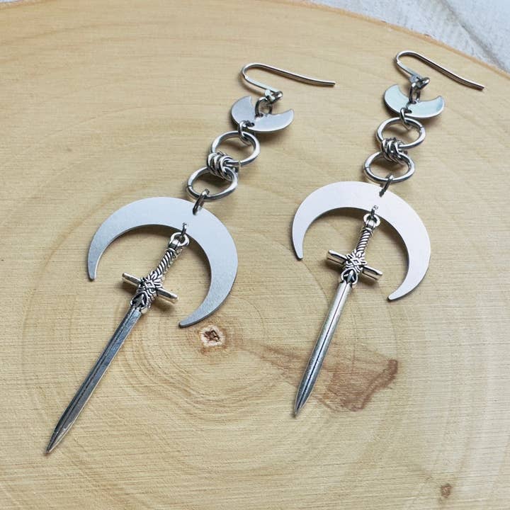 Svärd Goth Punk Häxiga Silverörhängen Himmelska Smycken för wholesale av Same Sunset Design