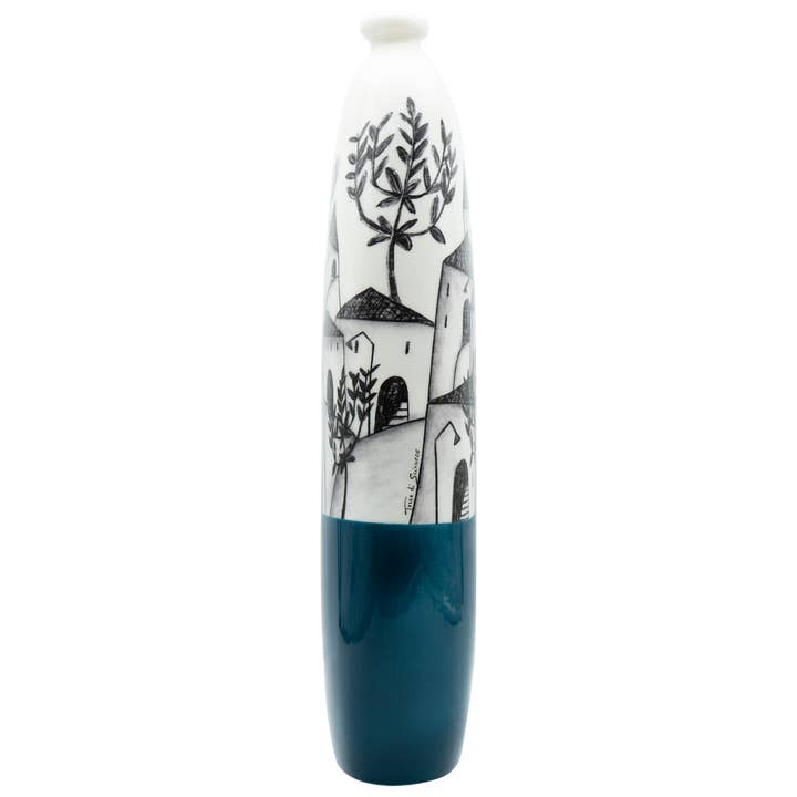 Terre di Scirocco - Vendita all'ingrosso Vasi - Bottiglia Graffiti Piatta – Blu, H 48cm1