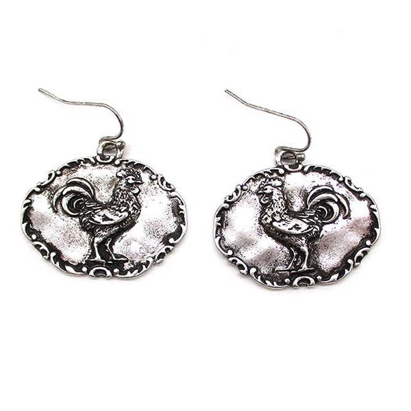 Västerländsk metallplåt tupp dinglande örhänge för wholesale av Snowing West