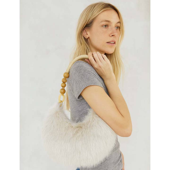 Sweetkama - Wholesale Shoulder bag – women's - Ladies Fluffy Faux Fur Plush Beaded Crescent Hanging Bag6