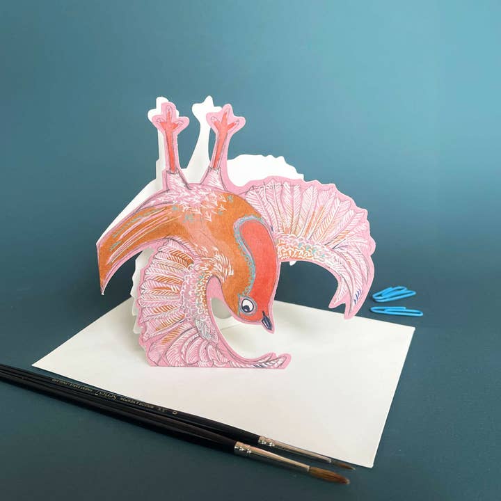Robin doing a Wing stand- Die Cut Greetings Card for wholesale by The DM Collection ( We cover US import Duties)