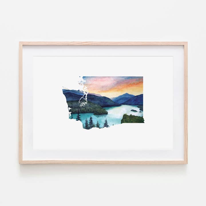 Reproducción artística del estado de Washington para venta al por mayor de Broken Paddle Studio