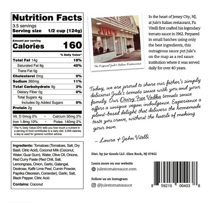 Jule's Tomato Sauce - Wholesale Pasta Sauce - Dairy-Free Vodka Sauce1