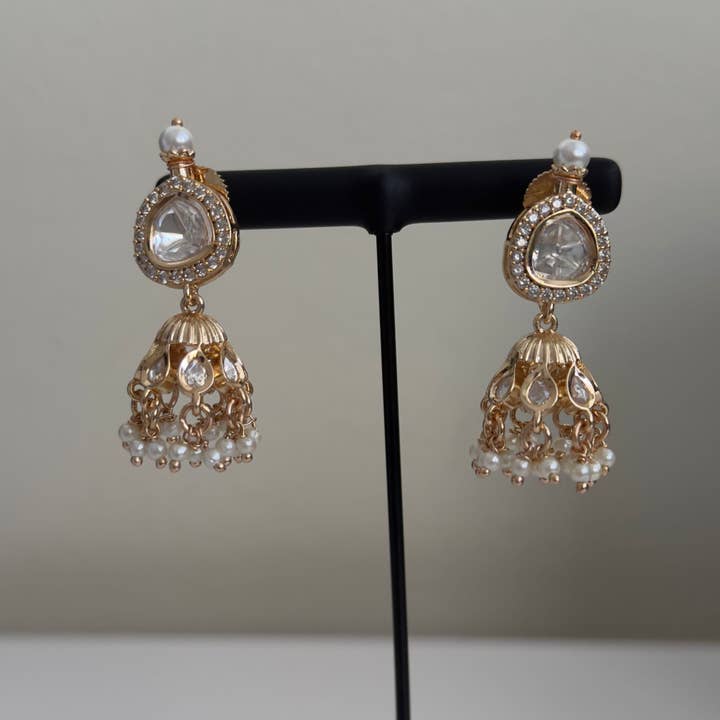 Vinnis Jewelry - Wholesale Dangle Earrings - Pearl Kundan Drop Jhumkas2