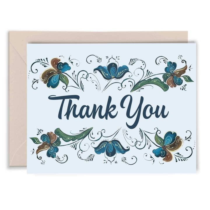 Tarjeta de agradecimiento Rosemaling - Serie Elise Watness para venta al por mayor de Apricity Press