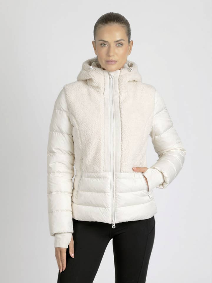 F26 Sherpa Nylon Jacket - White Alyssum for wholesale by Blanc Noir