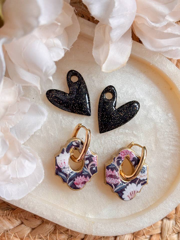 Moroccan and Heart Charm Huggies Set for wholesale by Sarah Jane Designs