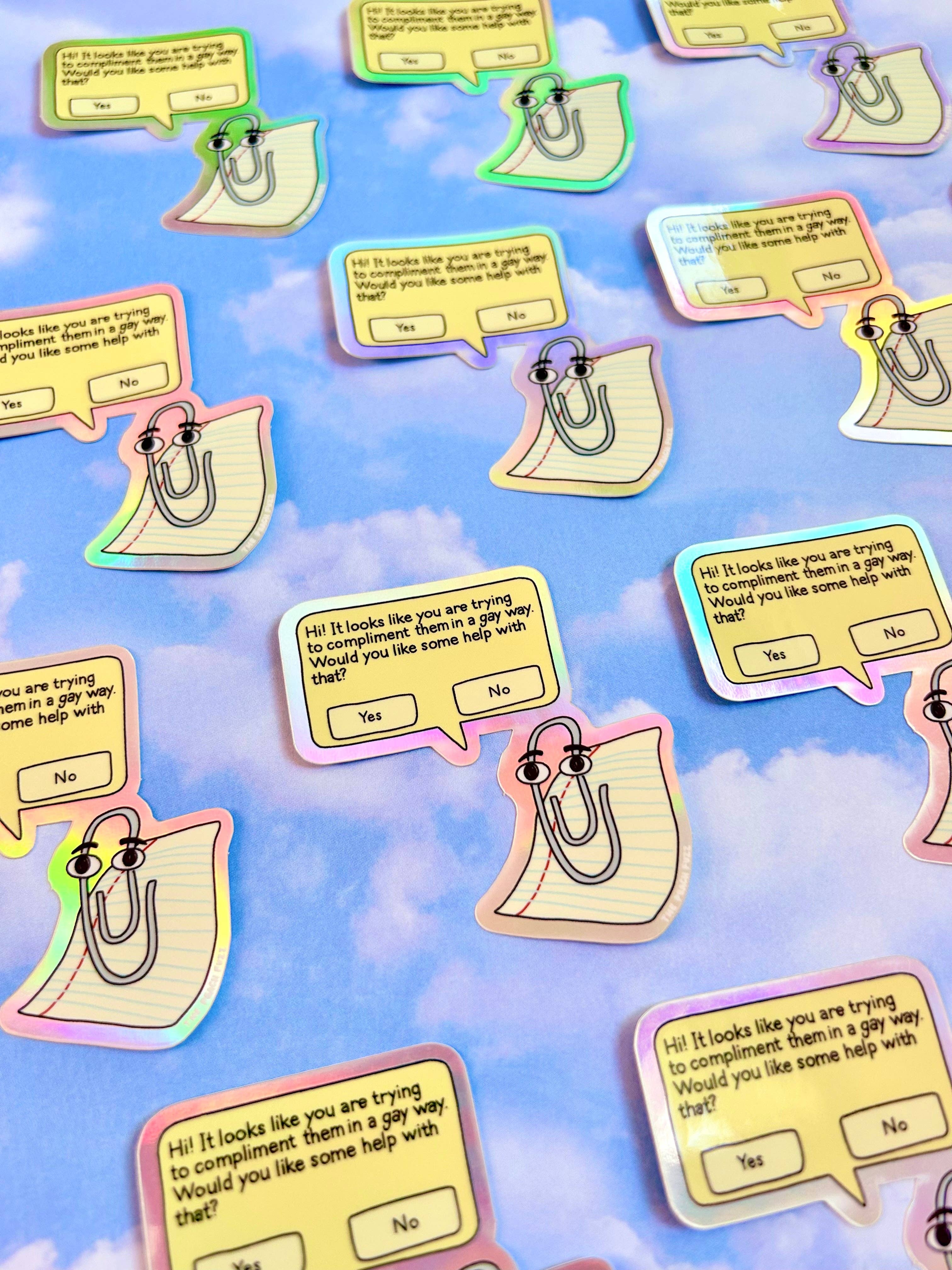 The Peach Fuzz - Wholesale Sticker - Gay Clippy Holographic Sticker1