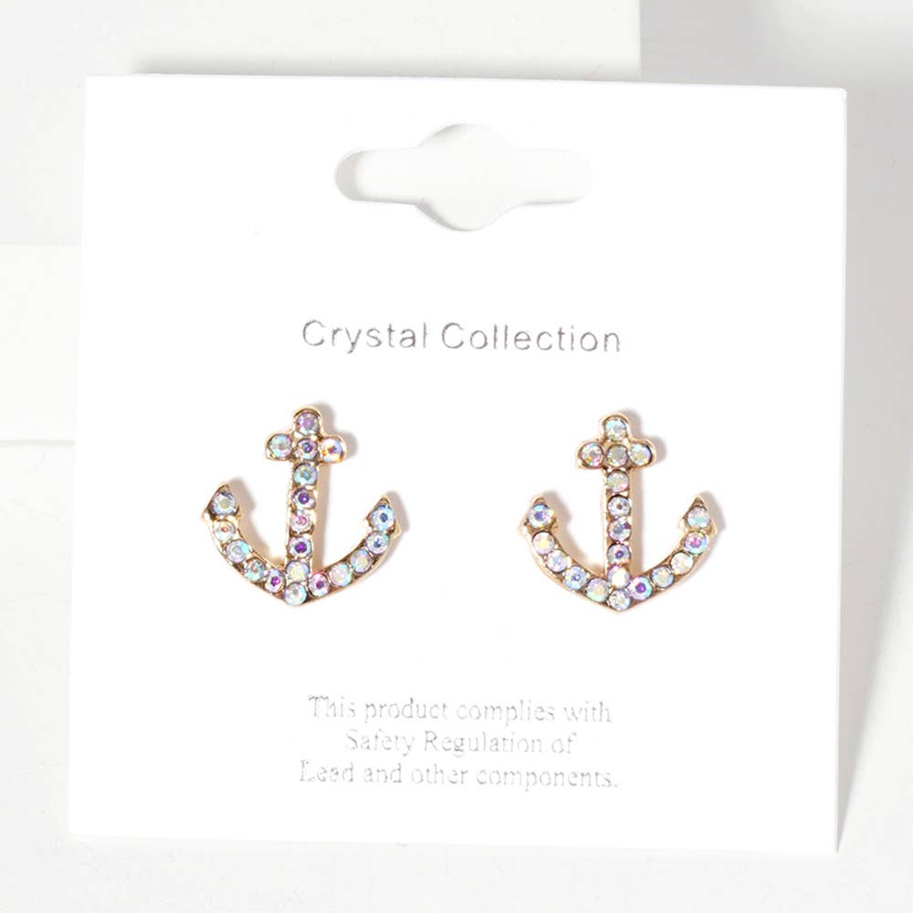 Sensibling Corp. - Venta al por mayor Pendientes de botón/aretes de poste - Pendientes de botón con ancla pavimentada de cristal de imitación.49