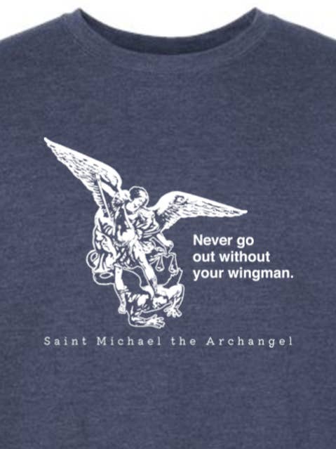 Never Go Without Your Wingman - St. Michael the Archangel Crewneck Sweatshirt for wholesale by Sock Religious