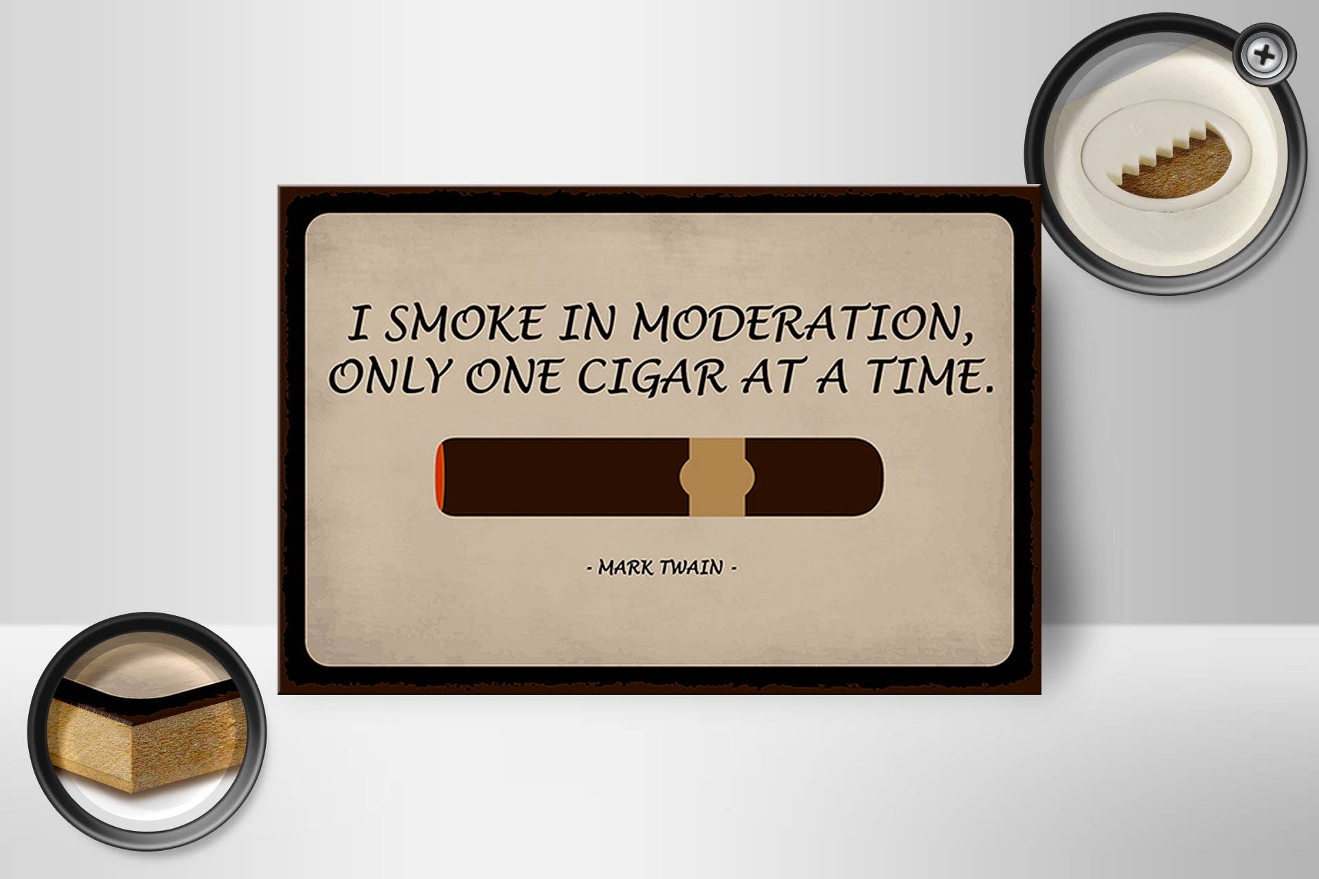 Femer - Wholesale Bord/bordje - Houten bord met de tekst 18x12cm I Smoke in Moderation Only Cigar1