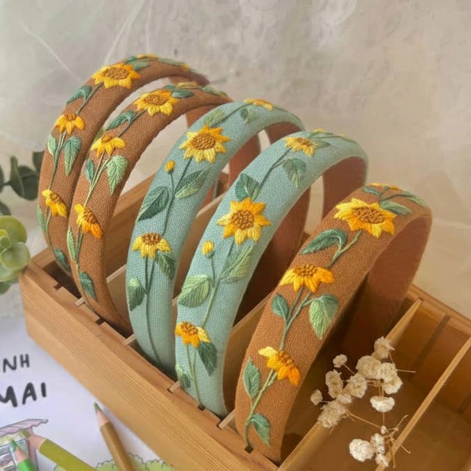 Sunflower Embroidered Headband,Spring Summer 2026 Collection for wholesale by Quince Fables