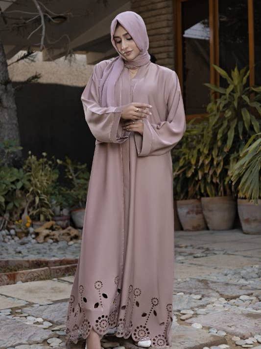 Multi Colored Beige Cutwork Abaya for wholesale on Faire