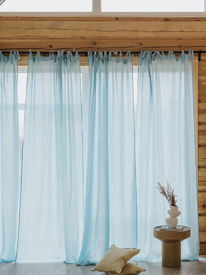 Sky Blue Daytime Tunnel Top or Tie Top Curtain Set of 2 for wholesale by Linen Spells