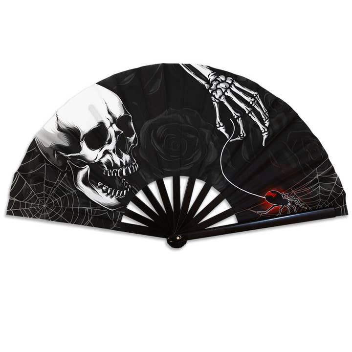 Black Rose X-Large Hand Fan for wholesale by Flags Importer