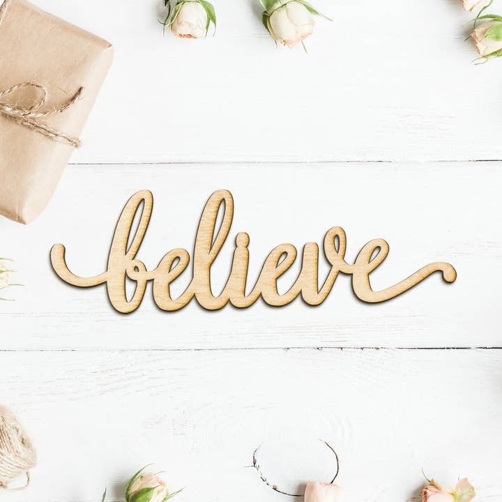 believe Charlie Script Wood Cutout Sign for wholesale by Woodums
