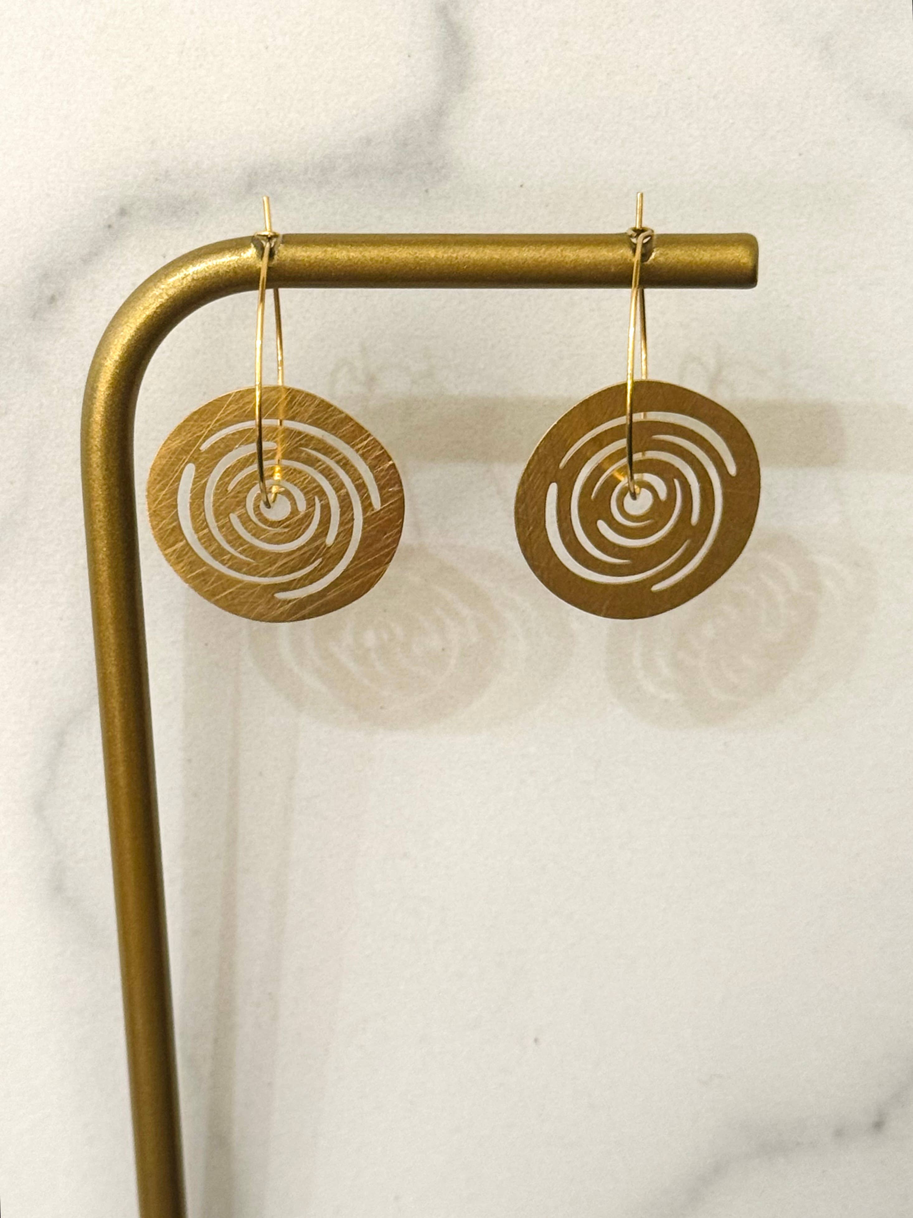 Cassette Barcelona - Wholesale Hoop Earrings - Hypnotic Brushed Gold Hoop Earrings  1