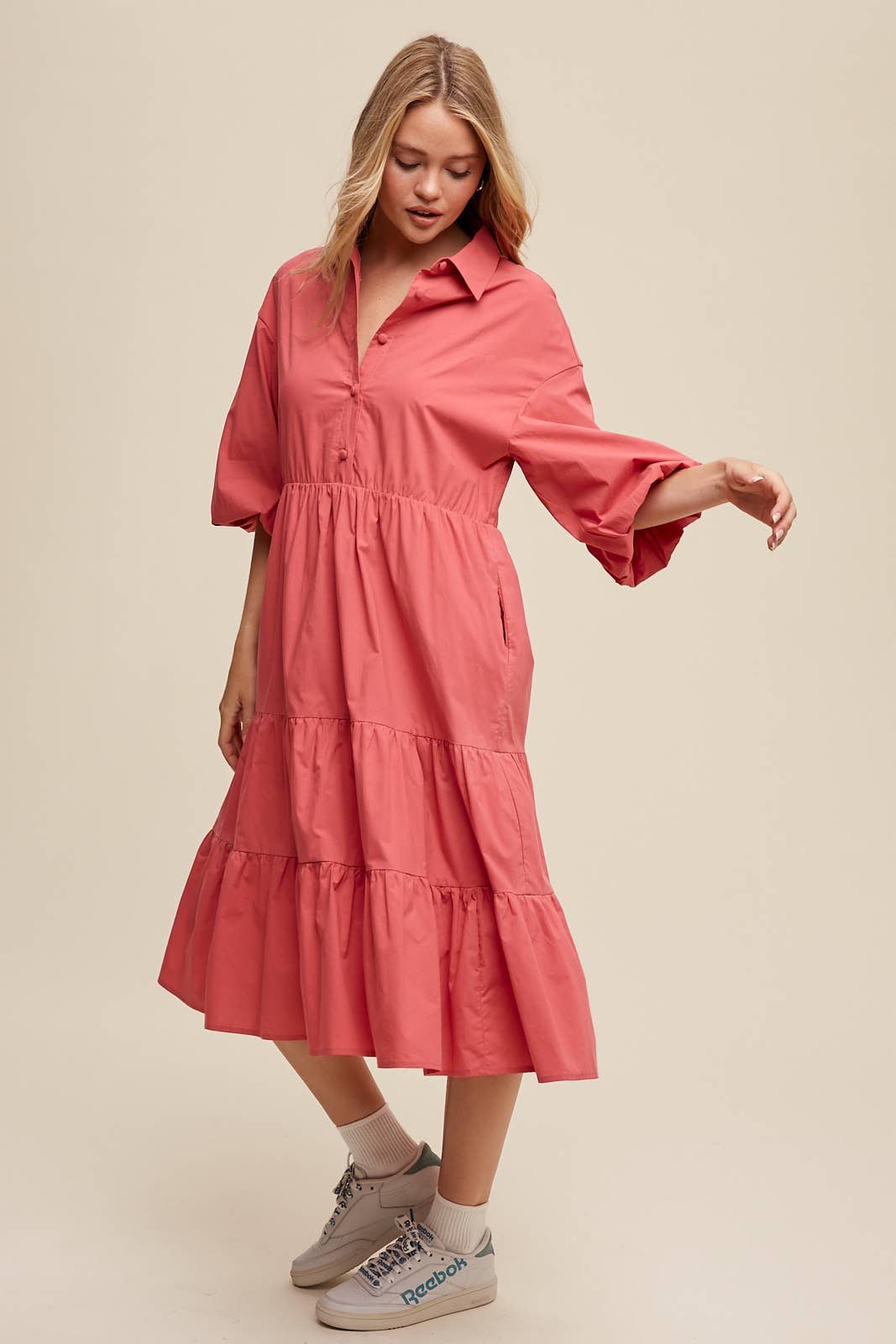 Listicle - Wholesale Dress - Women's - Tiered Poplin Shirt Dress27