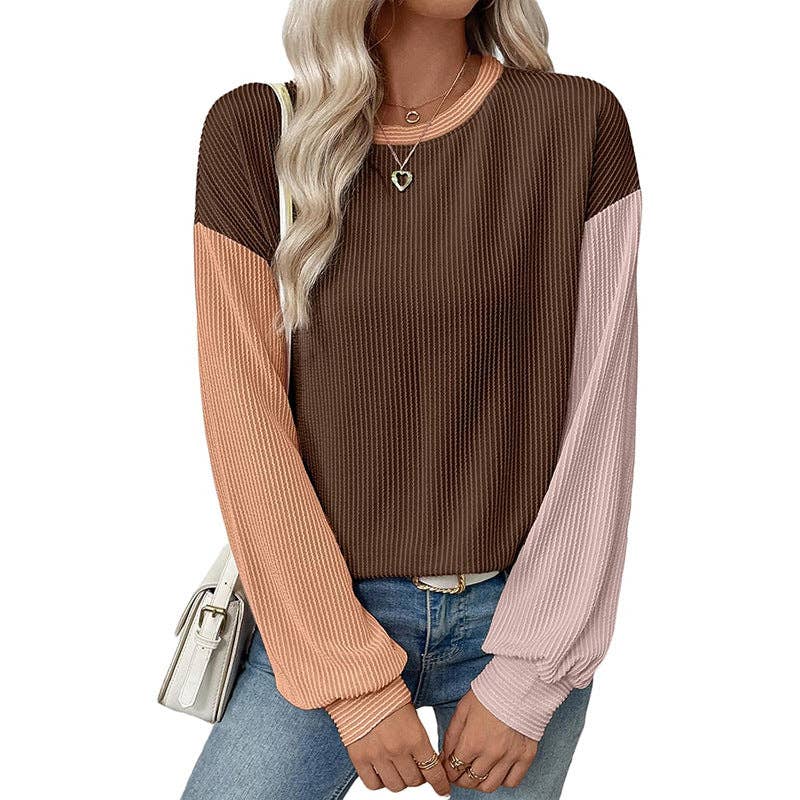 Masyal – wholesale Sweatshirt – Women's – Autumn Winter Casual Color Block Pullover Sweatshirt1