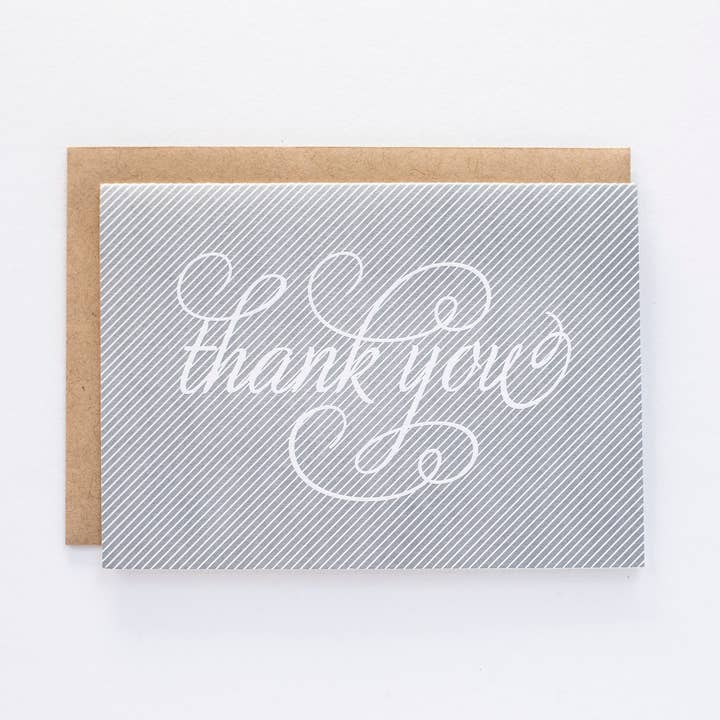 AUSVERKAUF/ABGEKÜNDIGT** Dankeschön-Karte mit Pinstripe Gray für den Großhandel von Pistachio Press