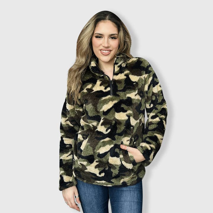 Sherpa Camo Green Pullover Women for wholesale by ILTEX Apparel