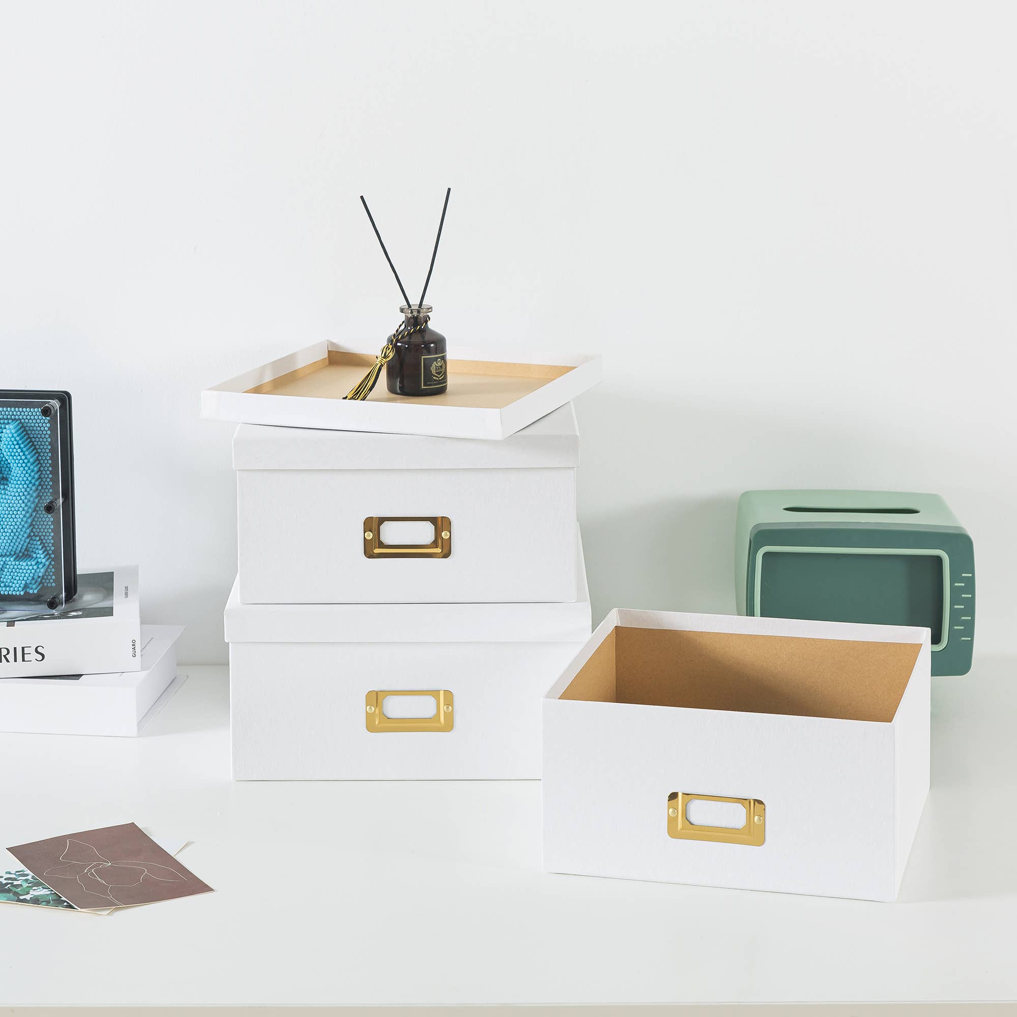 Soul & Lane - Wholesale Decorative Box - Set of 3 White Kraft Paper Box for Storage with Gold Labels5