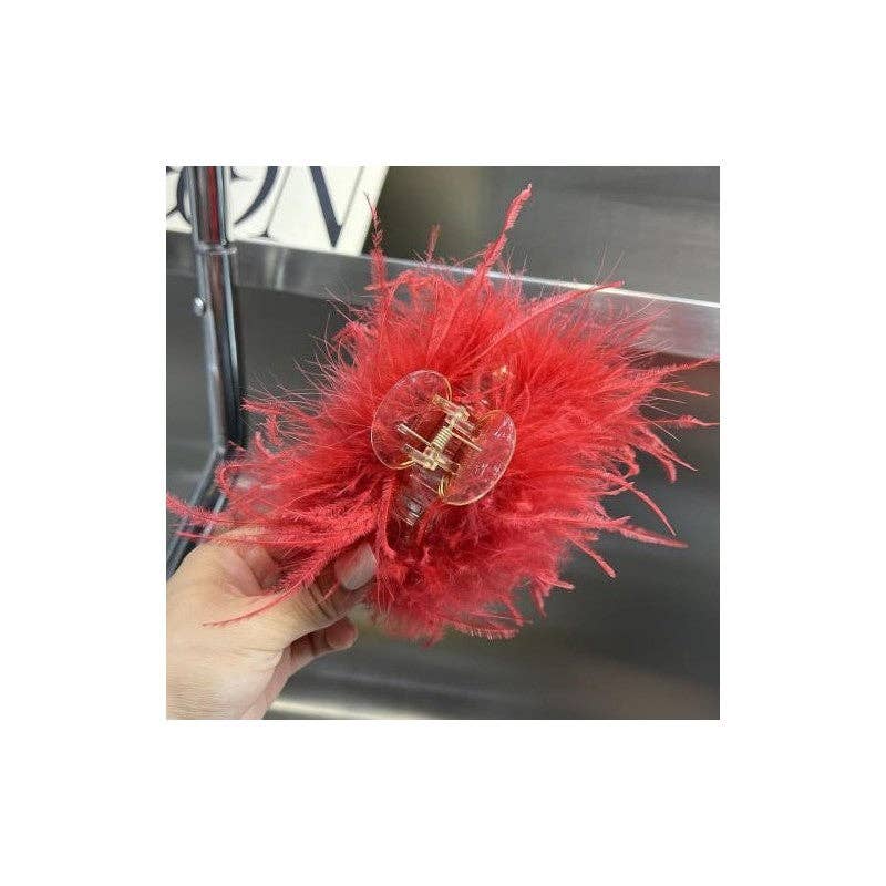 FurDecoration - Wholesale Hair Clip - Women's - Luxurious Genuine Ostrich Feather Large Hair Claw Clip1