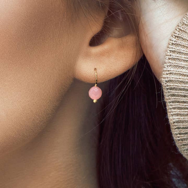 Brincos de uso diário - quartzo rosa facetado por atacado de Maz Jewelry