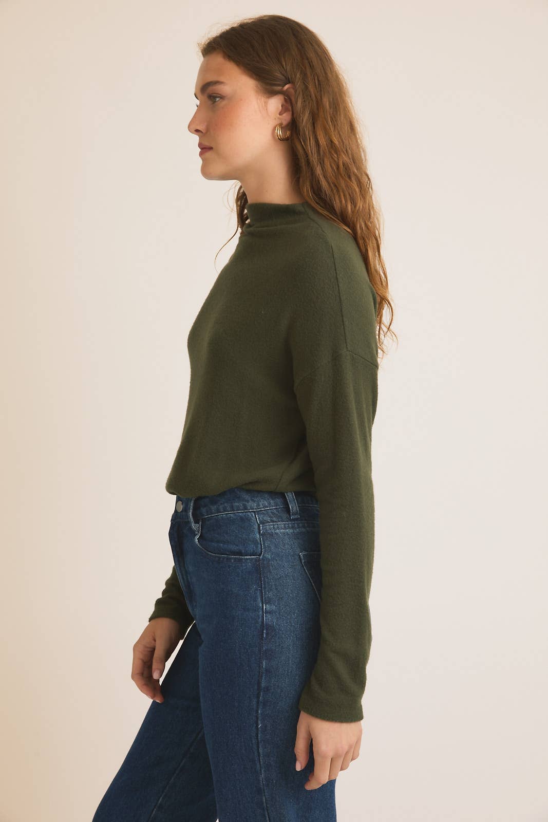 OLIVE LONG SLEEVE MOCK NECK BODYSUIT for wholesale on Faire2