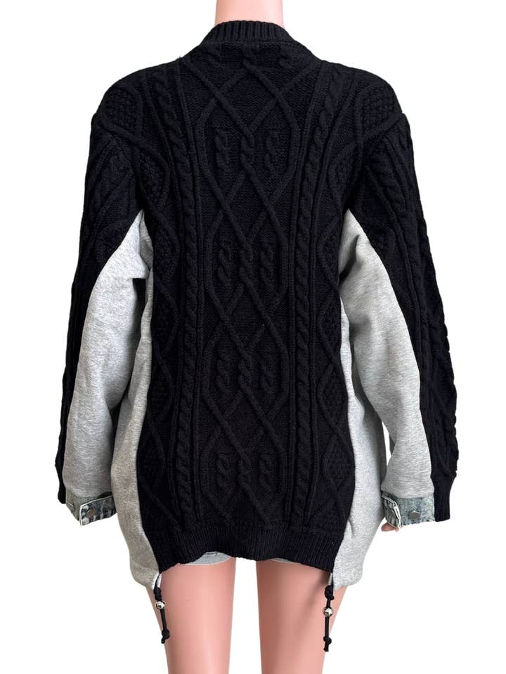 NEWGENS - Wholesale Knit Sweater - Women's - NT1036A Cable Knit Sweater with Denim Layered Details6