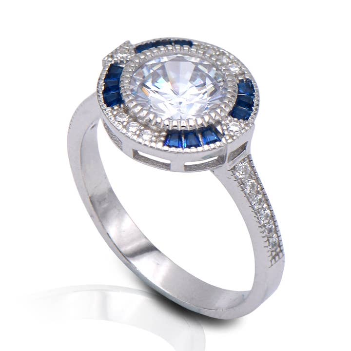 Kelly Herd Blue Spinel Halo Ring - Sterling Silver for wholesale by Kelly Herd Jewelry