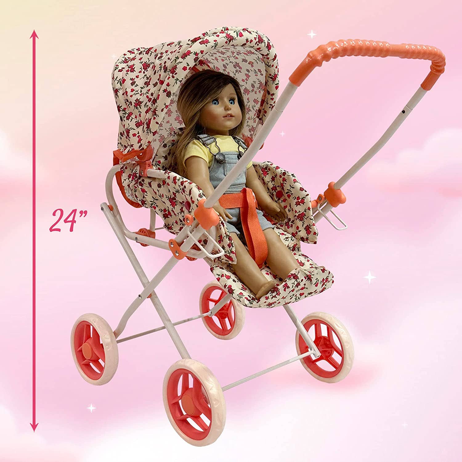 The New York Doll Collection - Wholesale Doll Stroller - Kids - Heart Printed Doll Bassinet Stroller with Travel Carry Bag6