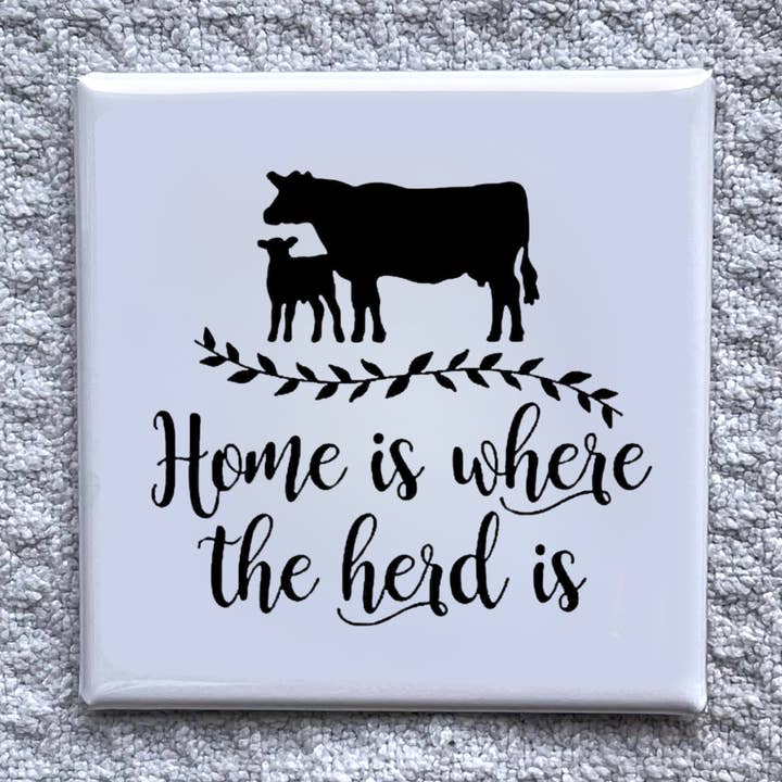 O Lar é Onde Está o Rebanho Íman 2x2"-Decoração de Frigorífico Feita à Mão por atacado de Made With Aloha Magnets,llc