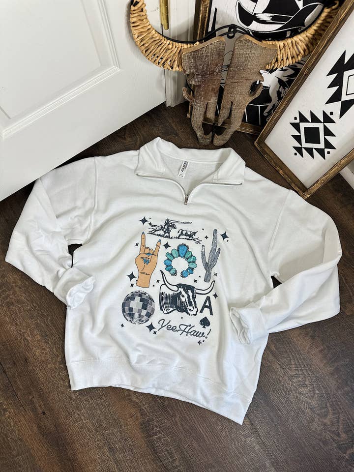 Sudadera con cremallera parcial Western Collage para venta al por mayor de Gunpowder and Glam Boutique