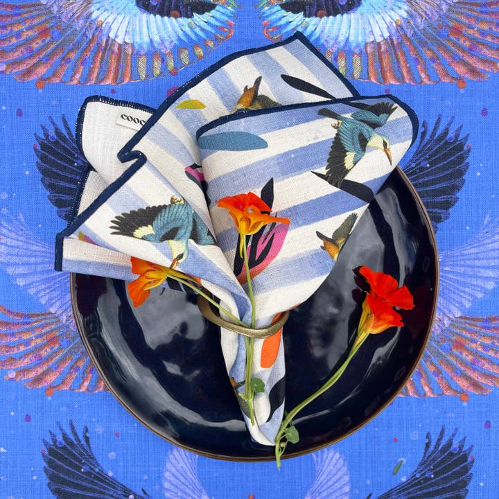 Kingfisher Cobalt Stripe Napkins for wholesale by The Coocoo Club