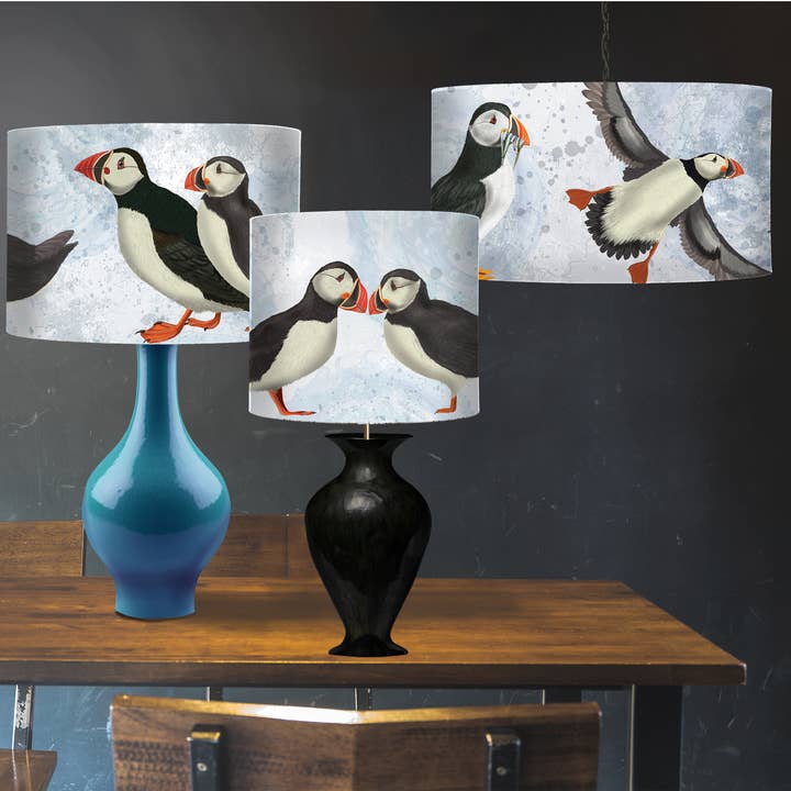 Abajur de Pássaros Puffin designer feito à mão pacote de 3 Costeiro por atacado de FabFunky Ltd