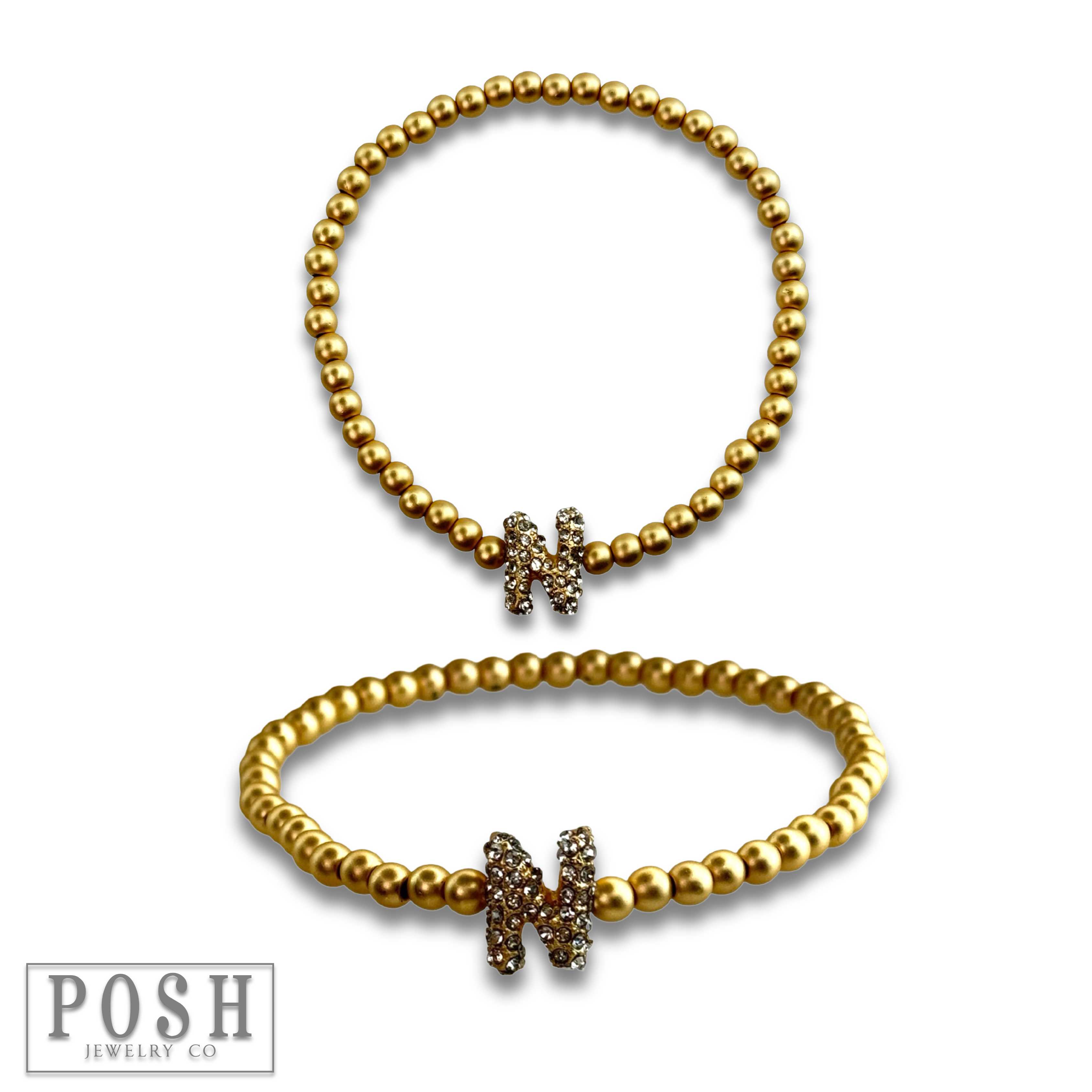 Pink Panache Brands - Wholesale Beaded Bracelet - Bead bracelet with rhinestone inital20