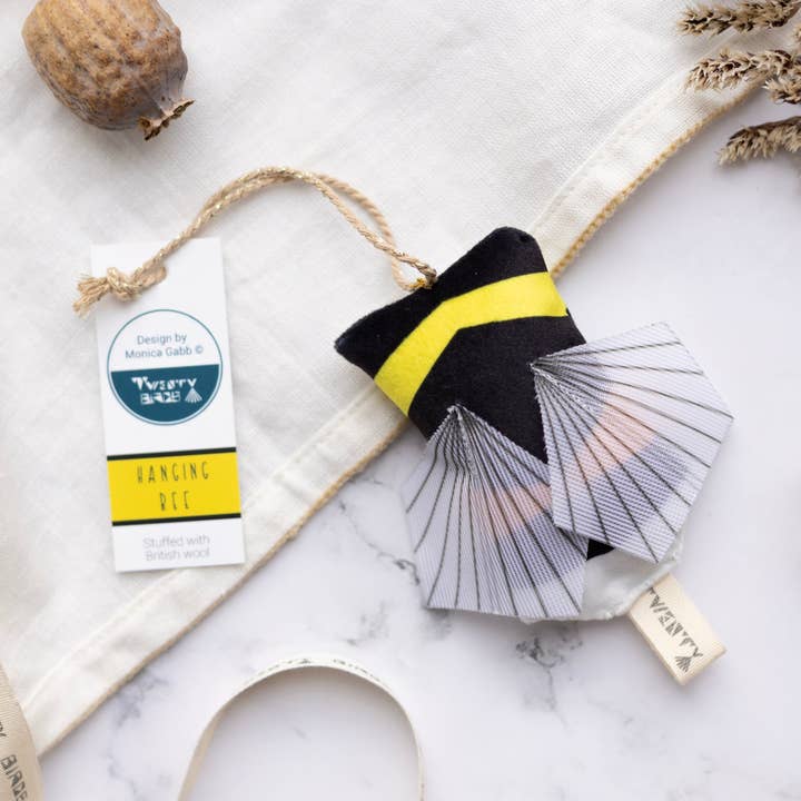 Velvet Hanging Decoration - Bumble Bee for wholesale by Twenty Birds