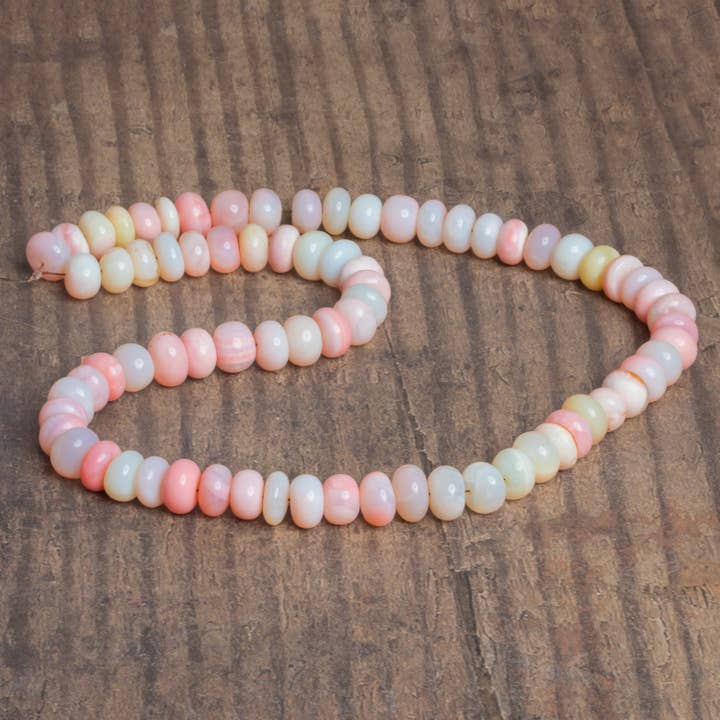 The Bead Traders - Wholesale Beads - 7-8mm Pink Opal Plain Rondelles 16 inch 72 beads1