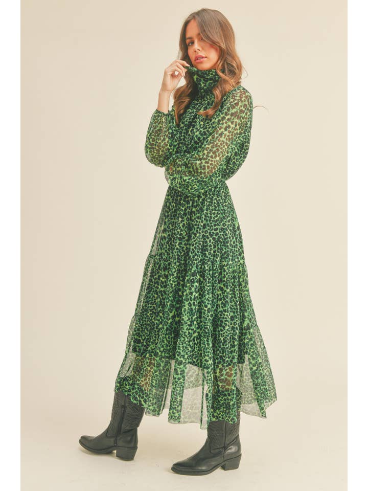 If She Loves - Wholesale Dress - Women's - ISD1241 Animal Print Mesh Dress Green