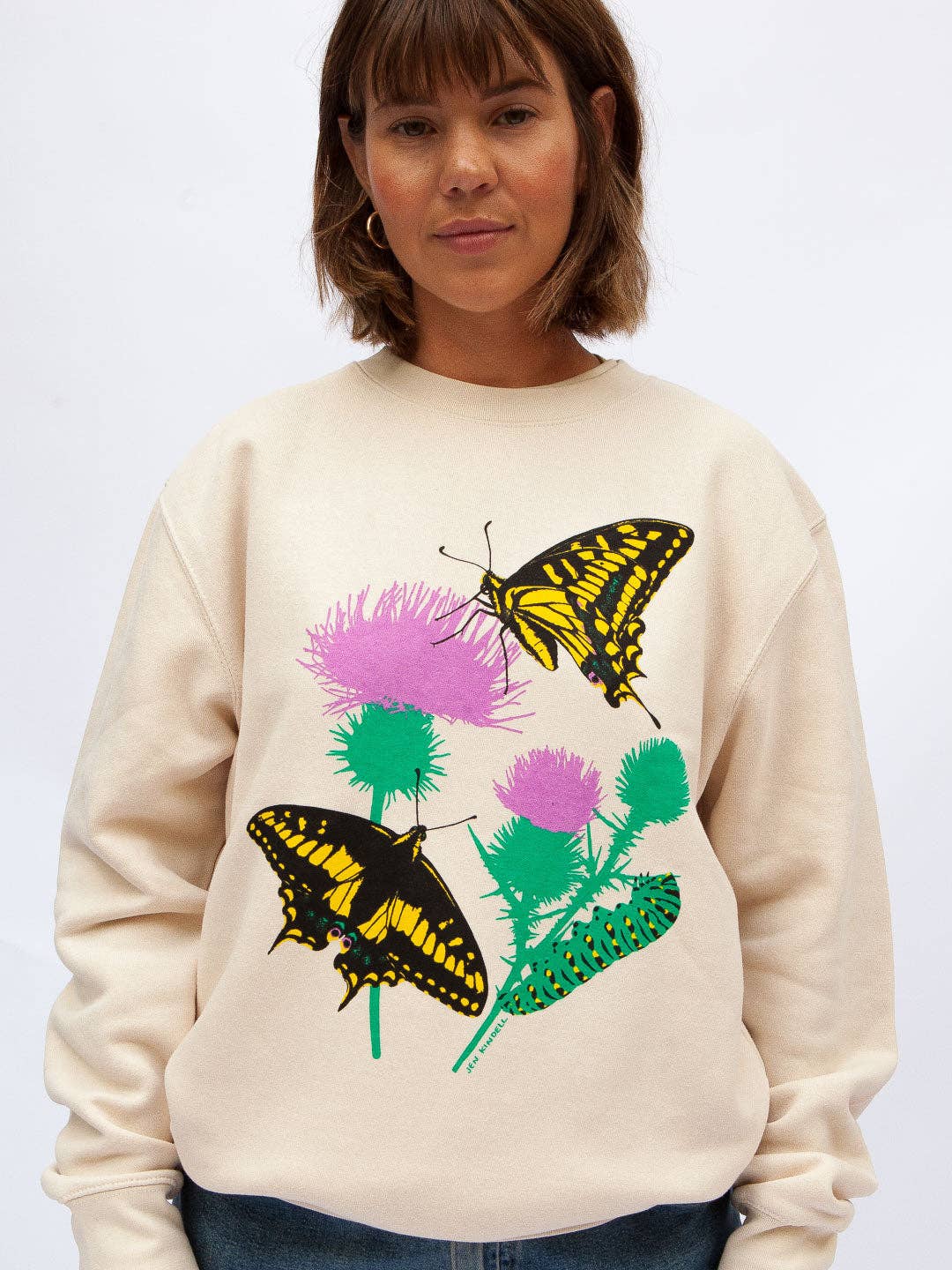 Culk - Wholesale Graphic Sweatshirt - Unisex - Butterfly Garden Crewneck Cream by Jen Kindell1
