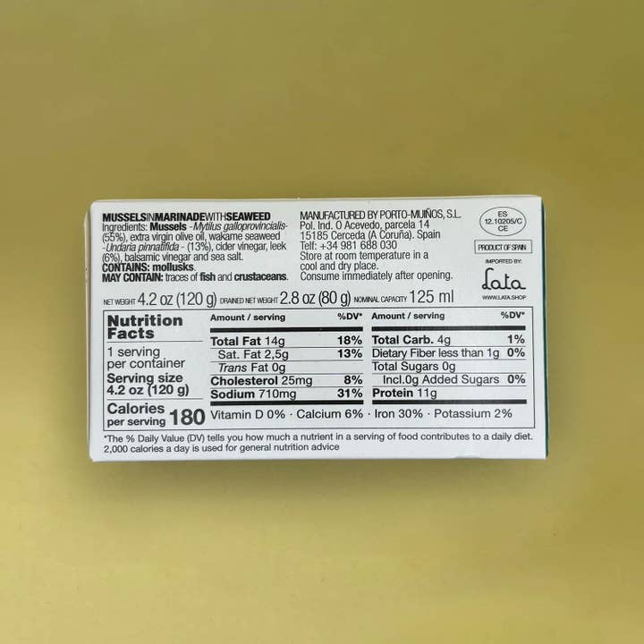 Lata - Wholesale Fish/Seafood - Porto-Muiños Mussels with Seaweed Marinated in White Pickle Sauce3