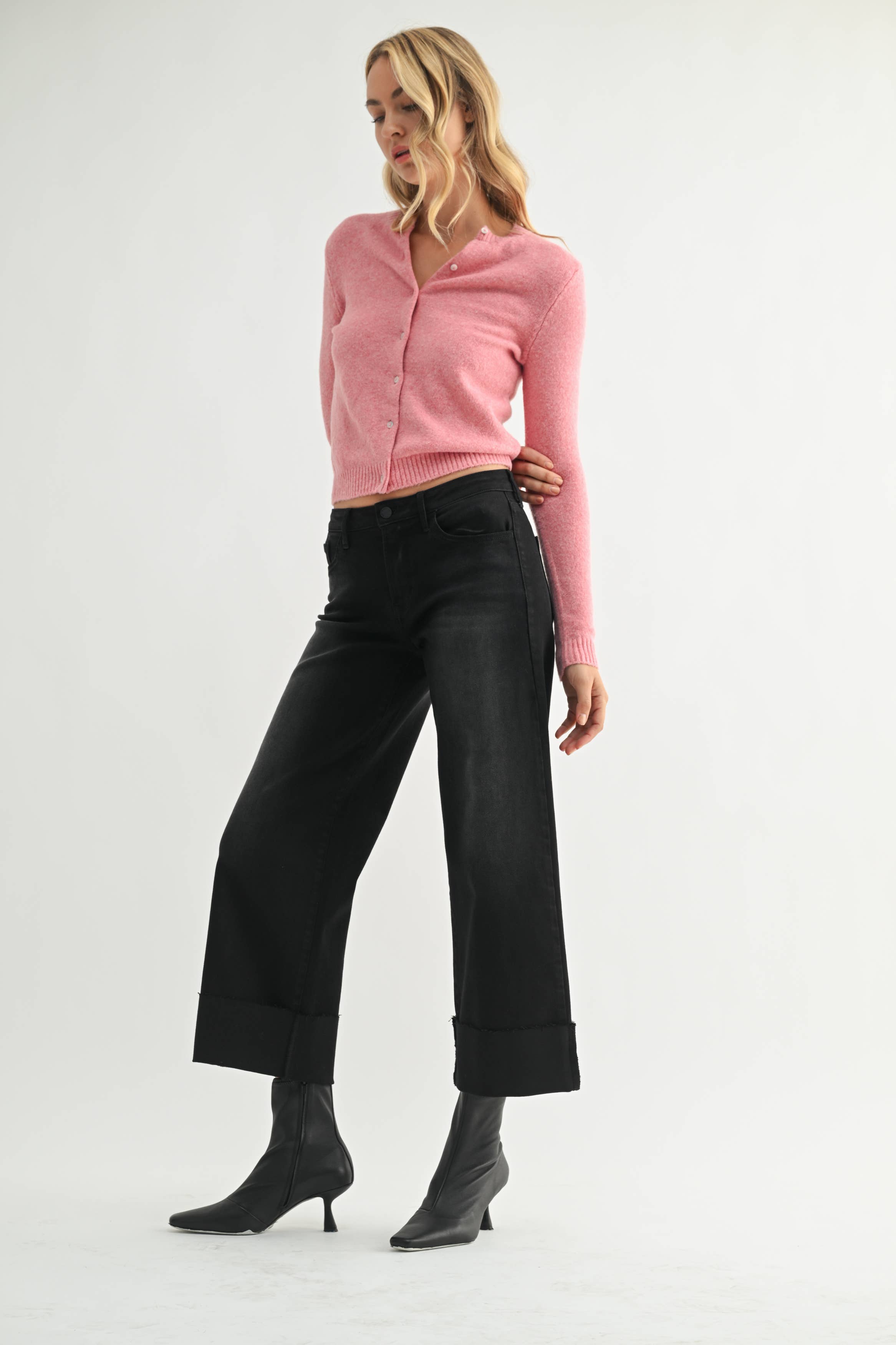 JUST BLACK DENIM - Vente Jean – femme - BP600 - WBLK - Coupe ciseaux à revers large2