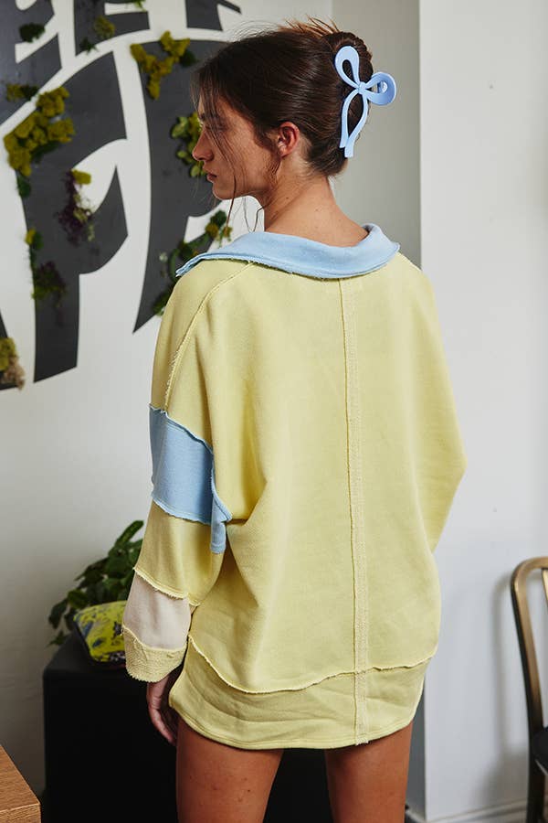 BUCKETLIST INC - Wholesale Tunic - Women's - T2004E French Terry Color-block Collared Loose Fit Top7