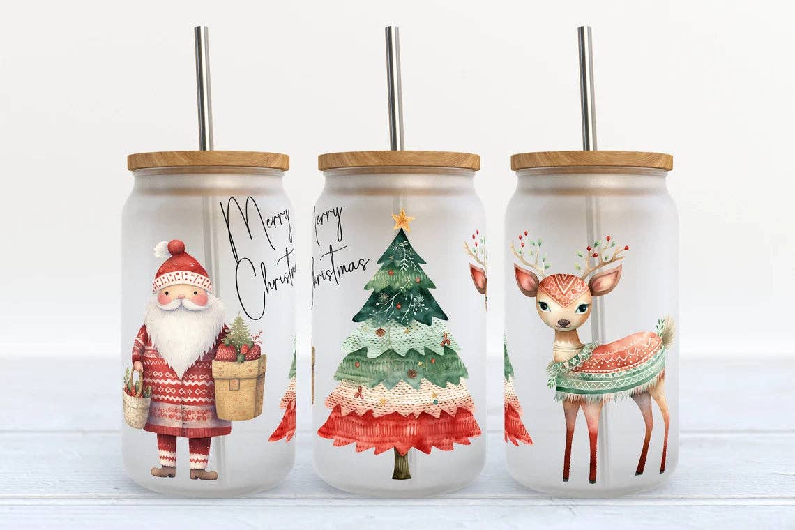 Kate Haven Glass Tumblers for Every Occasion - Wholesale Drinking Glass/Cup - Boho Christmas 16oz Libbey Glass Tumbler