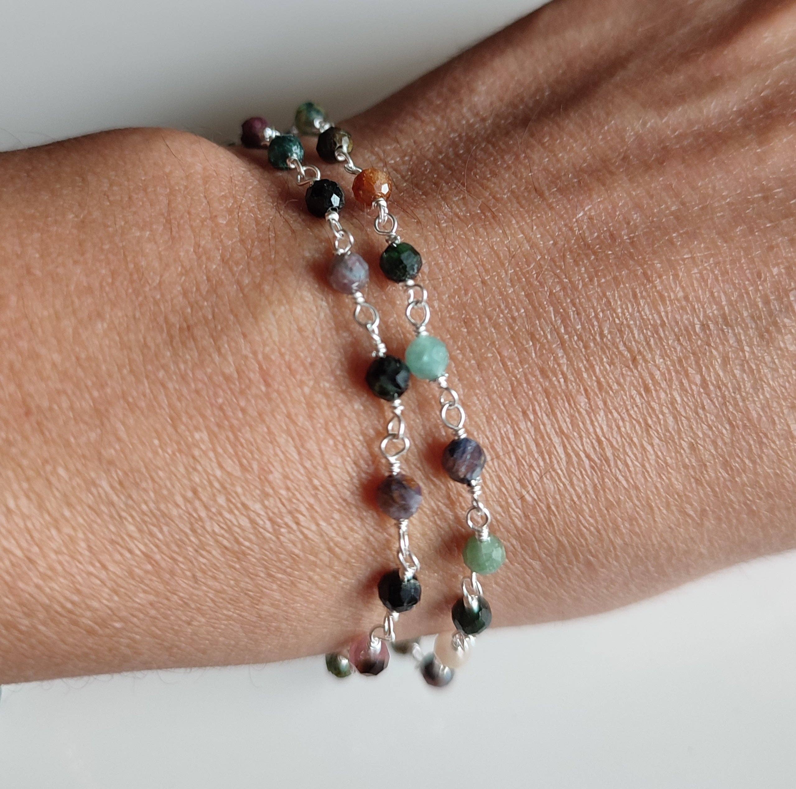 SEQAY - Wholesale Armband met kralen - Multikleurige toermalijnarmband van 925 sterling zilver met kleine stenen2